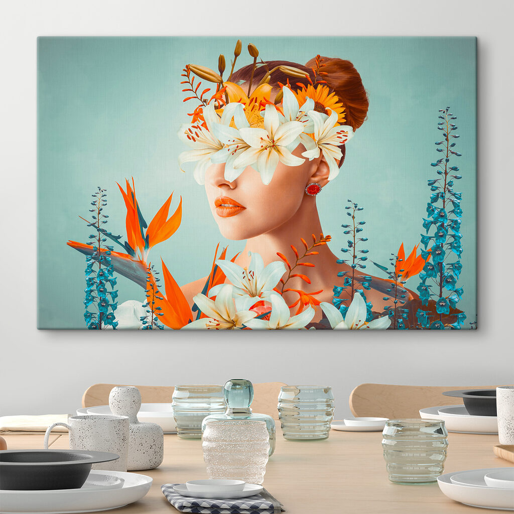 A woman with flowers around her eyes A woman with flowers around her eyes