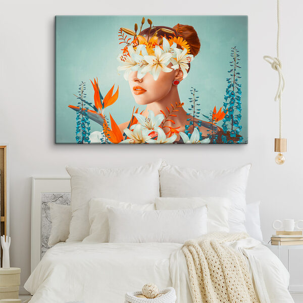 A woman with flowers around her eyes A woman with flowers around her eyes