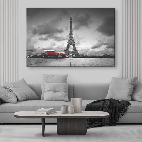 Cuadros Un coche rojo aparcado delante de una gran torre (SKU: s37481) Cuadros Cuadros Un coche rojo aparcado delante de una gran torre (SKU: s37481)
