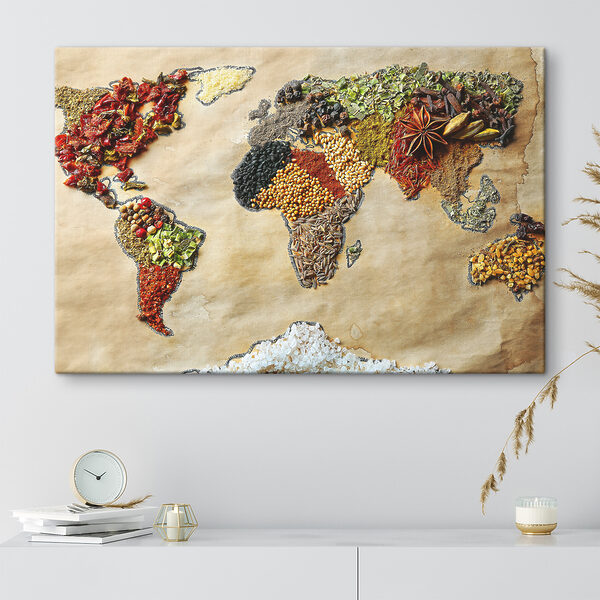 Cuadros Un mapa del mundo hecho con diferentes especias (SKU: s37486) Cuadros Cuadros Un mapa del mundo hecho con diferentes especias (SKU: s37486)