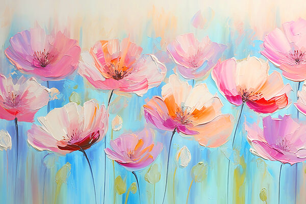A painting of pink flowers
