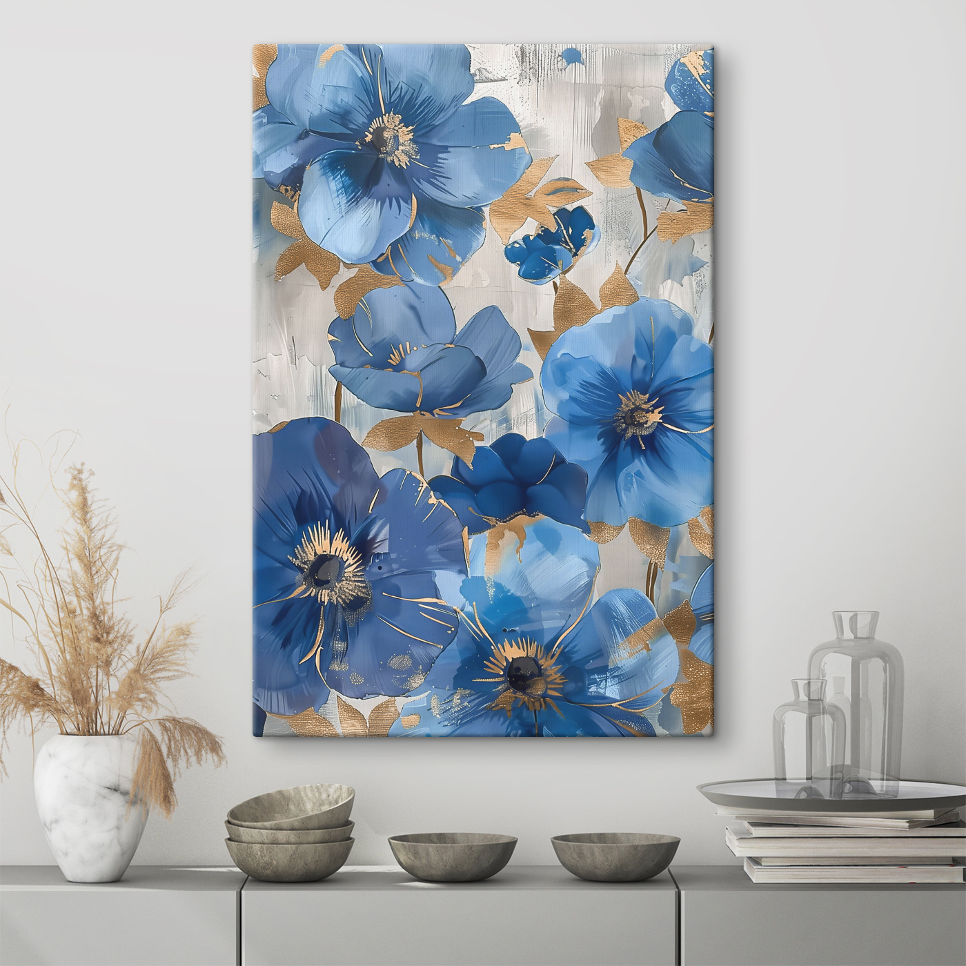Blue blooms with metallic accents