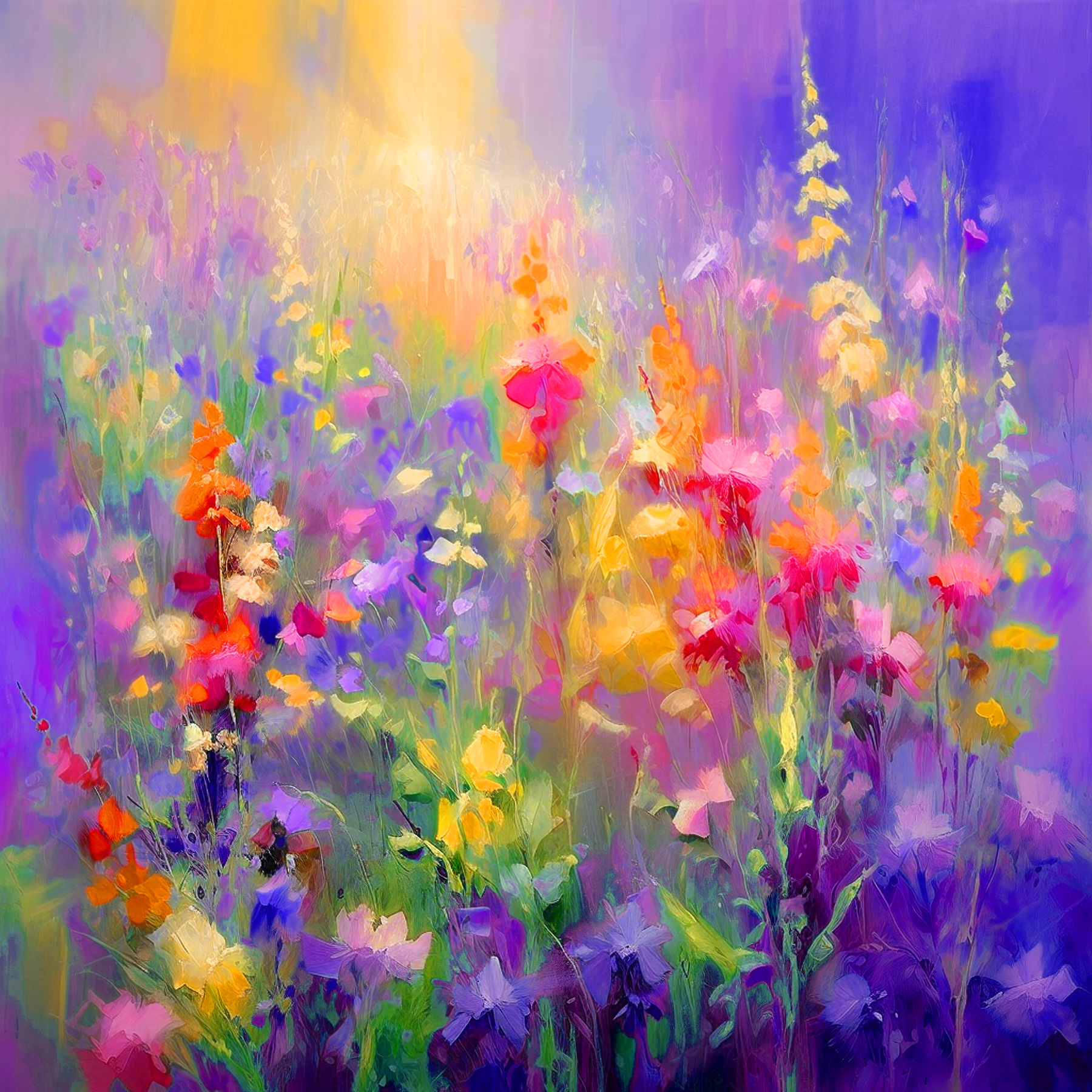 A painting of flowers in a field