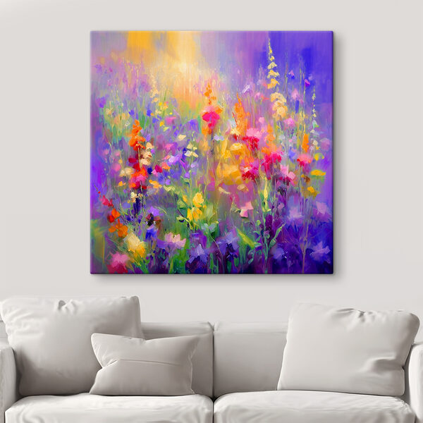 A painting of flowers in a field