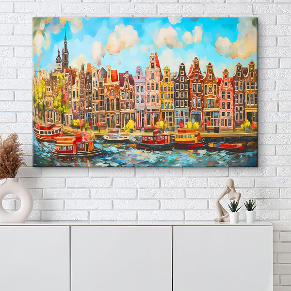 A watercolor painting of a city