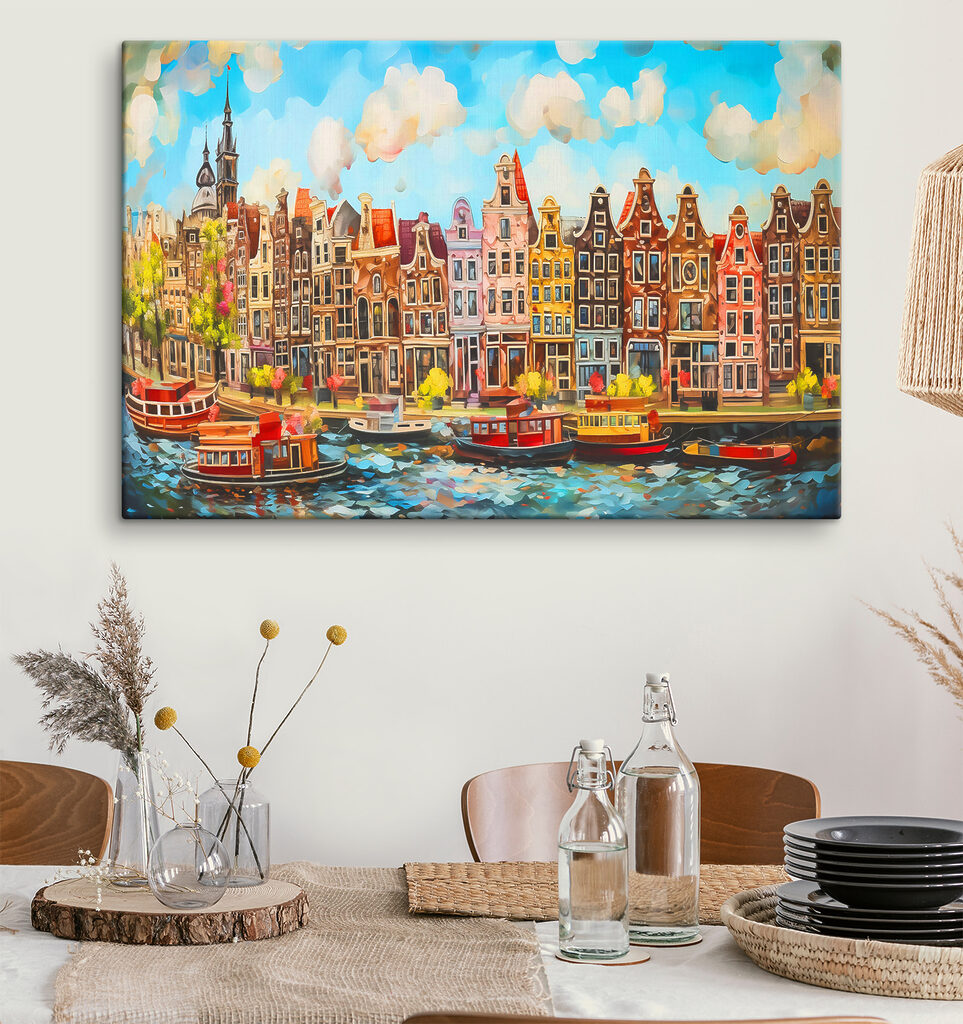 A watercolor painting of a city
