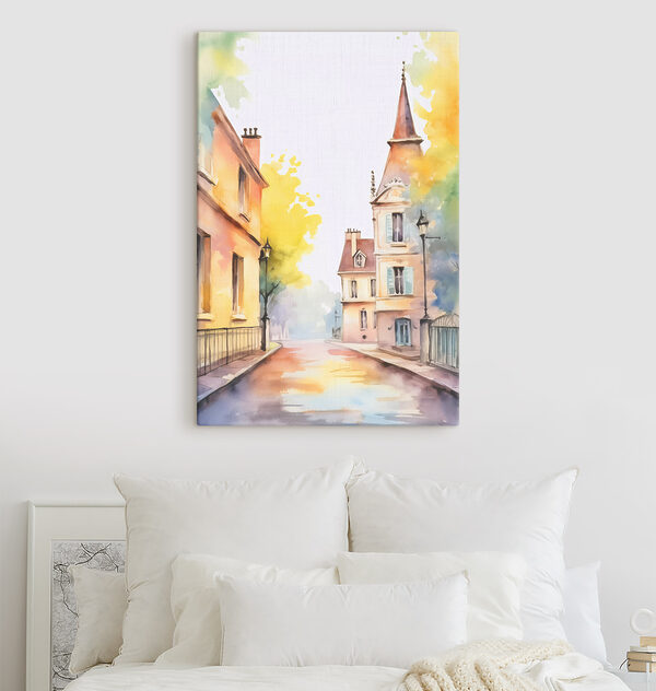 Cuadros Acuarela de una calle con edificios y árboles (SKU: s37563) Cuadros Cuadros Acuarela de una calle con edificios y árboles (SKU: s37563)