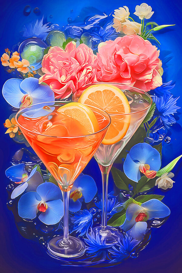 A pair of glasses with oranges and flowers A pair of glasses with oranges and flowers