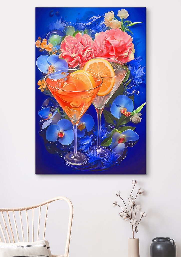 A pair of glasses with oranges and flowers A pair of glasses with oranges and flowers