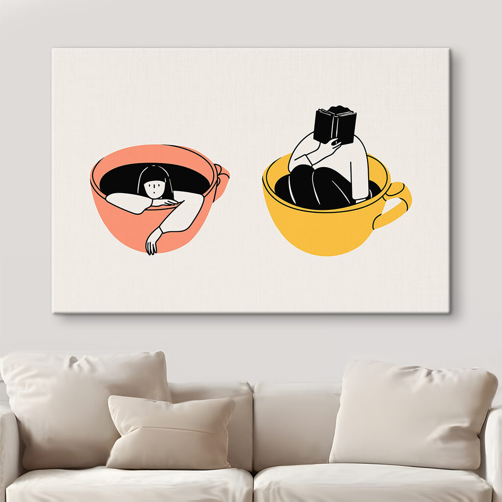 A couple of cups with people in them