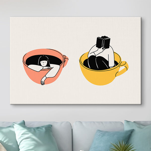 A couple of cups with people in them