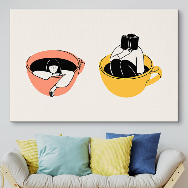 A couple of cups with people in them