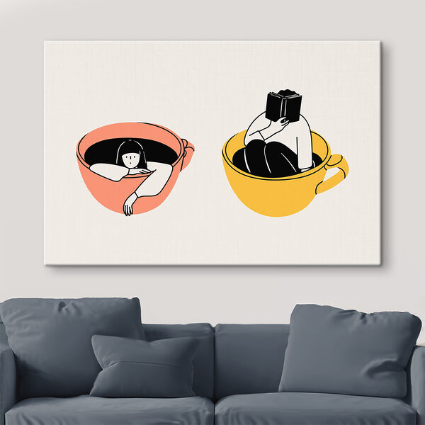 A couple of cups with people in them
