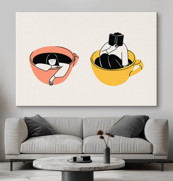 A couple of cups with people in them
