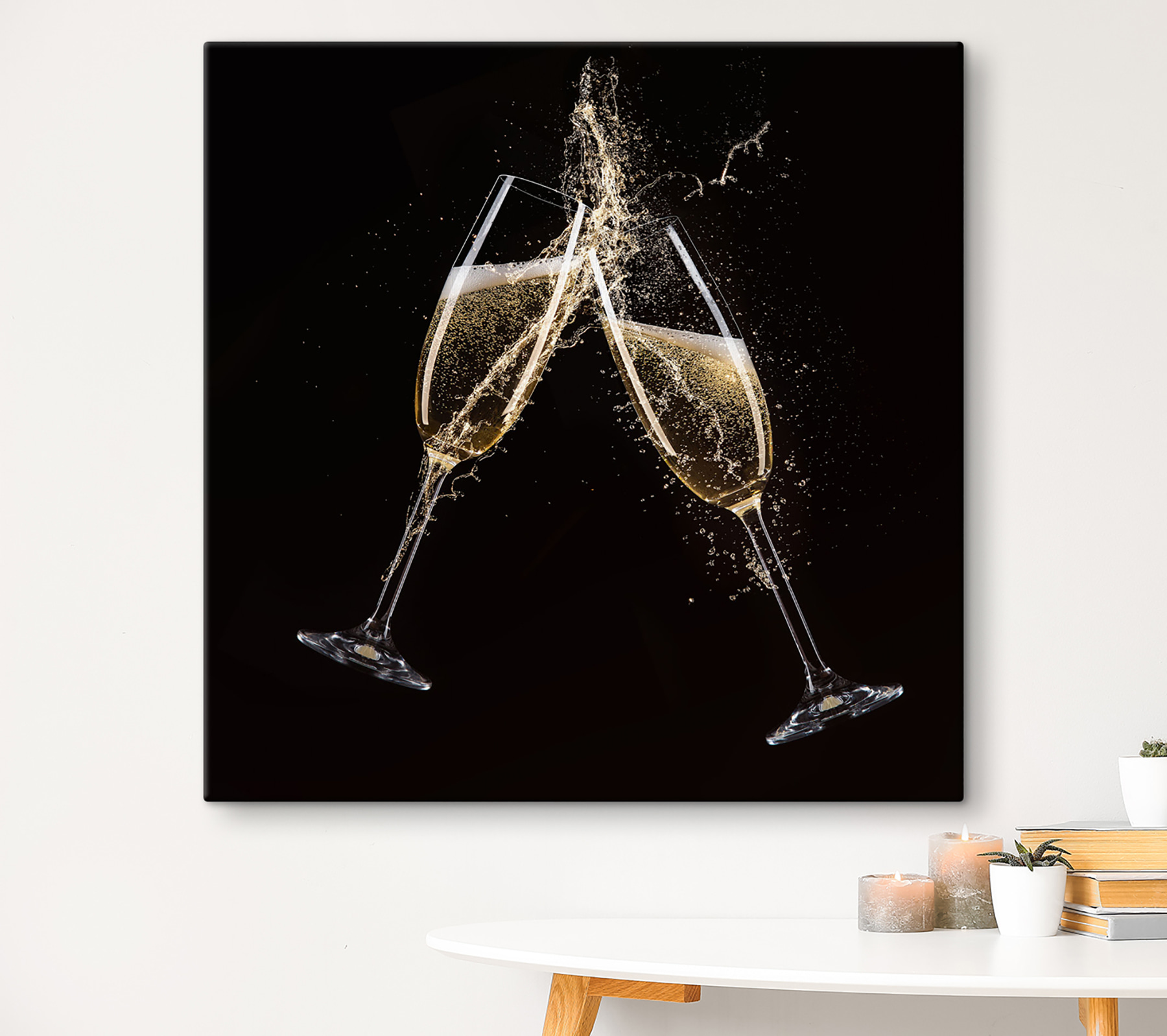 Two glasses of champagne with splashing liquid