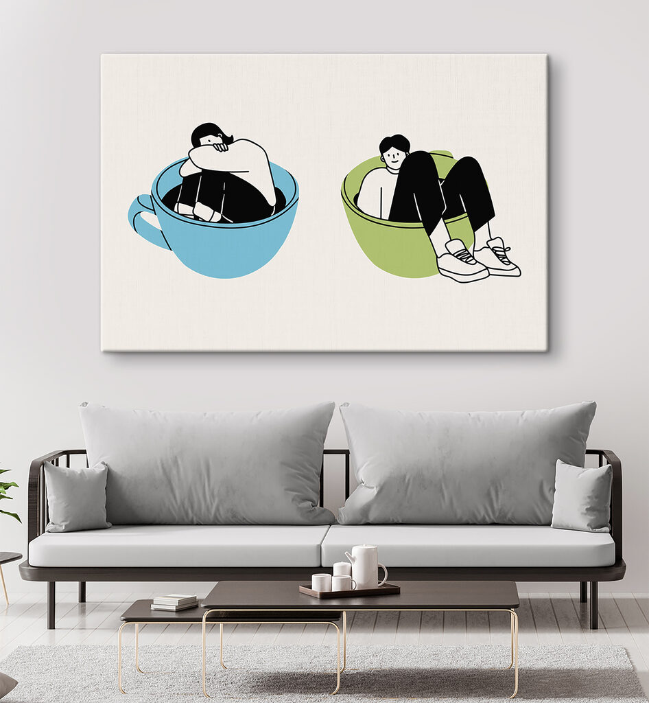 A man and woman sitting in a bowl