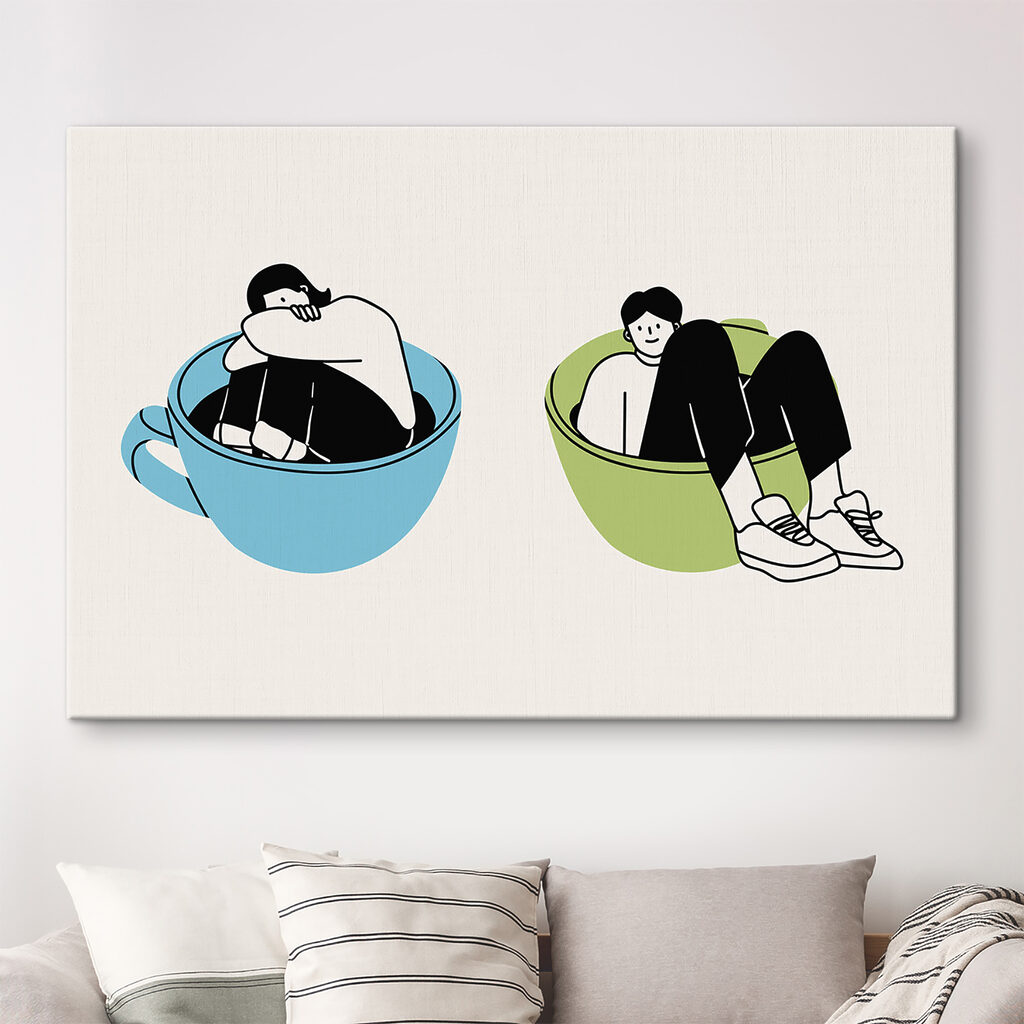 A man and woman sitting in a bowl