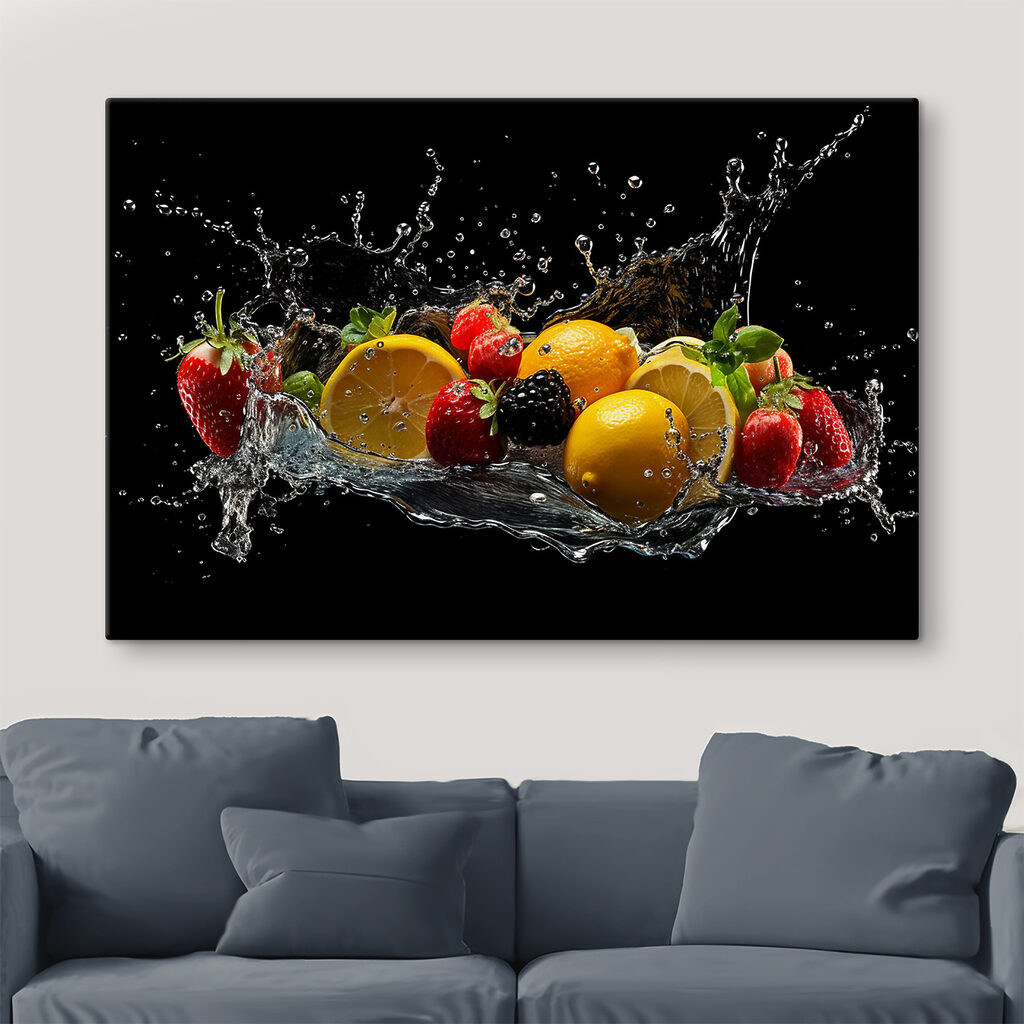 A group of fruits splashing into water A group of fruits splashing into water