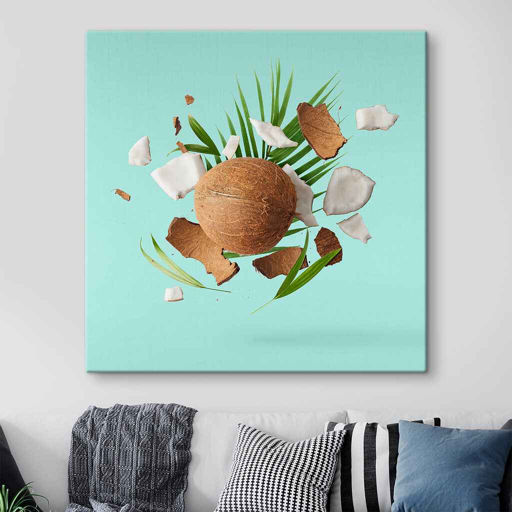 A coconut and palm leaves