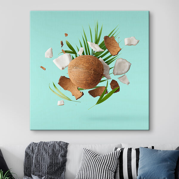 A coconut and palm leaves