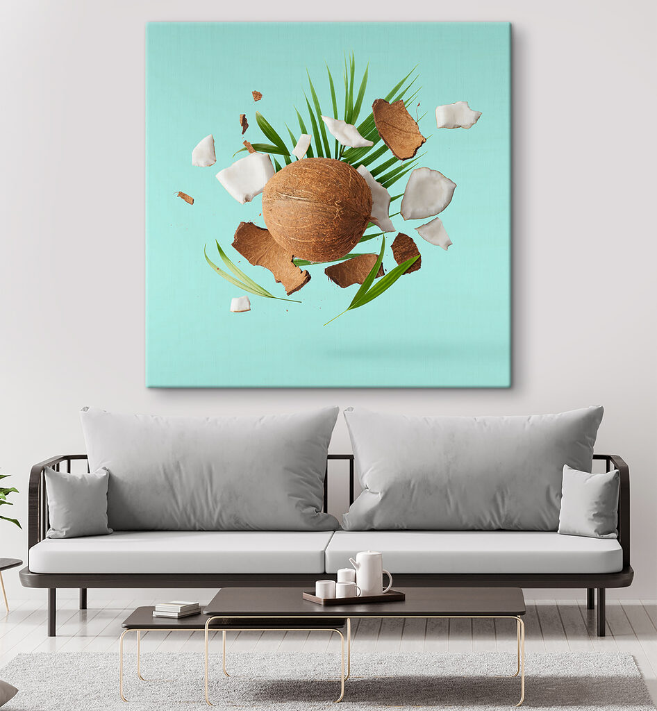 A coconut and palm leaves