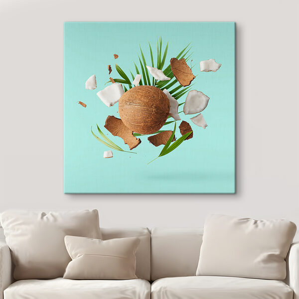 A coconut and palm leaves