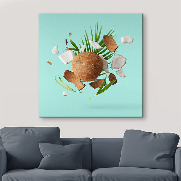 A coconut and palm leaves