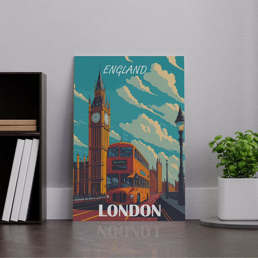 A double decker bus and a clock tower
