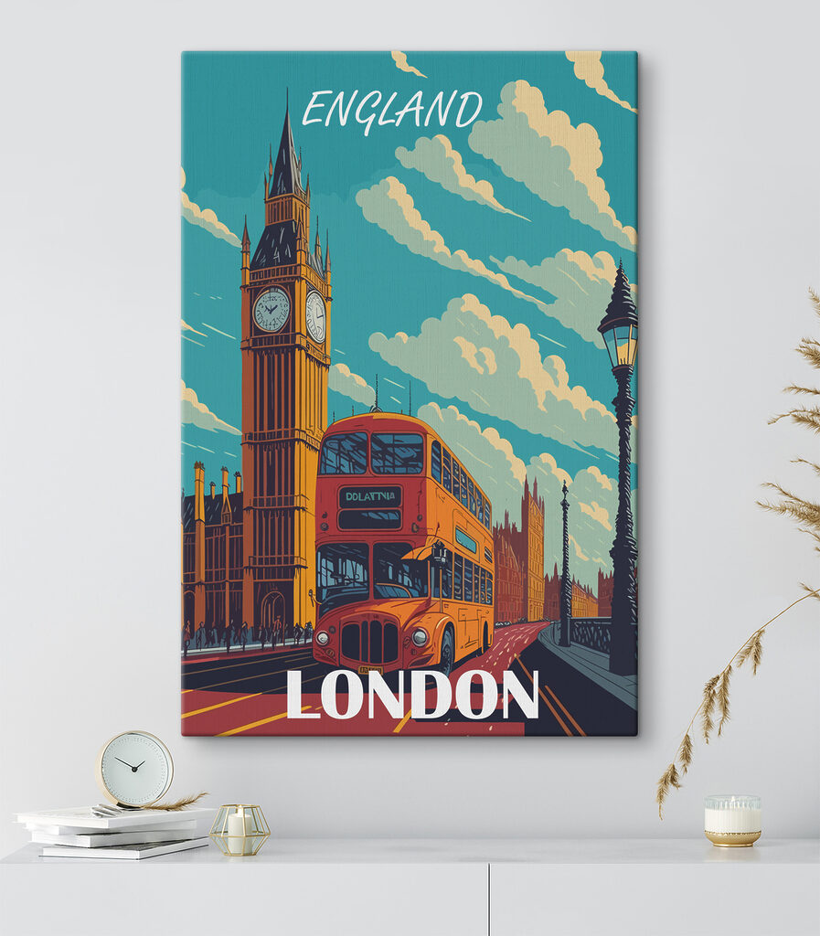 A double decker bus and a clock tower