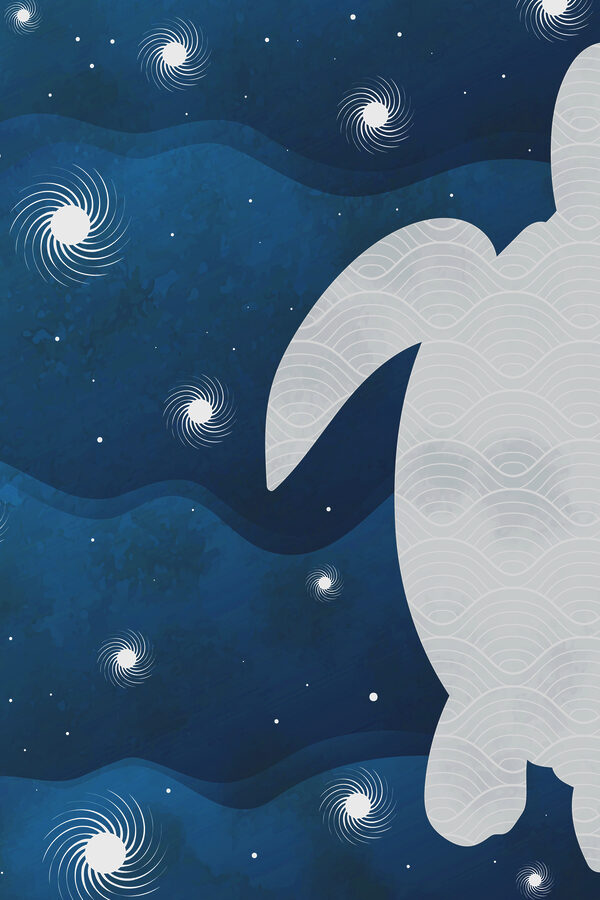A white turtle with a curved tail and waves in the sky A white turtle with a curved tail and waves in the sky