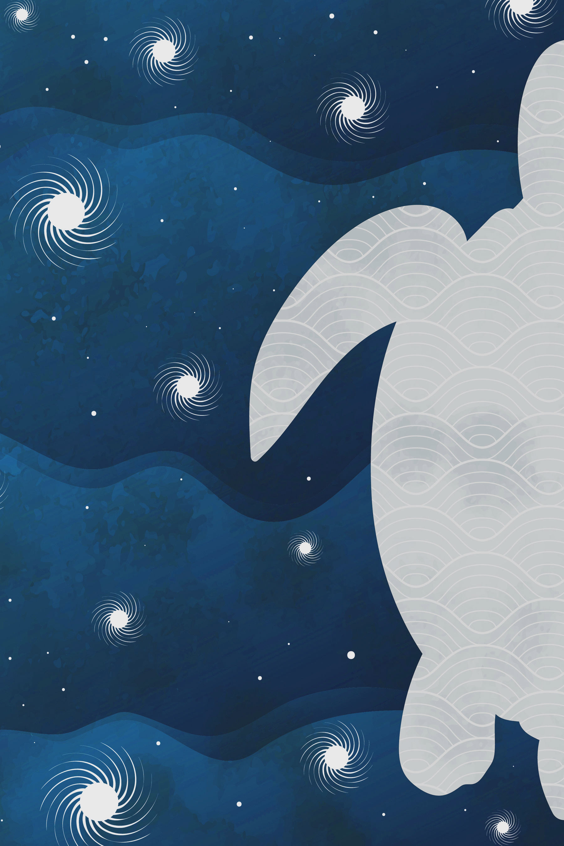 A white turtle with a curved tail and waves in the sky A white turtle with a curved tail and waves in the sky