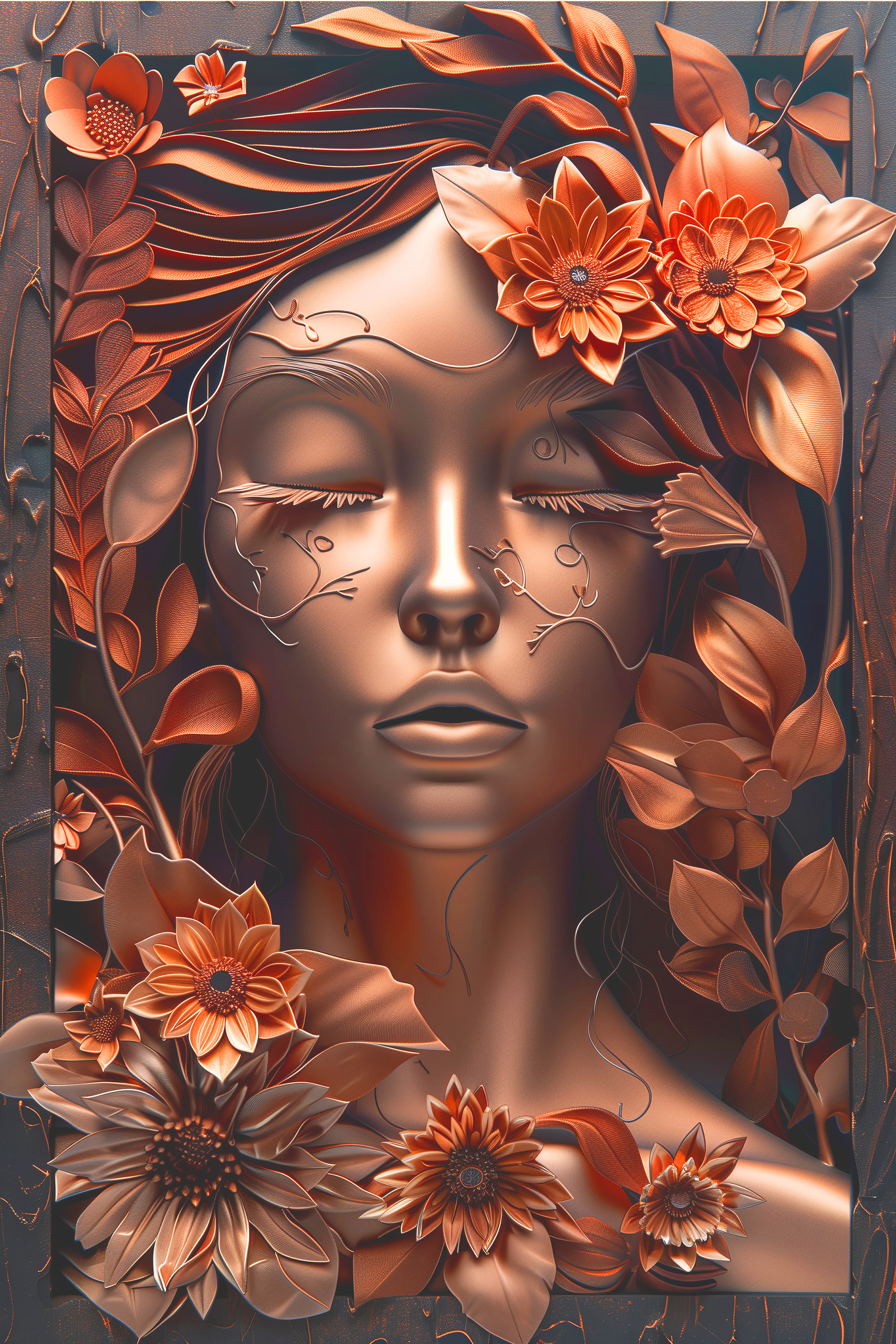 A bronze sculpture of a woman with flowers A bronze sculpture of a woman with flowers