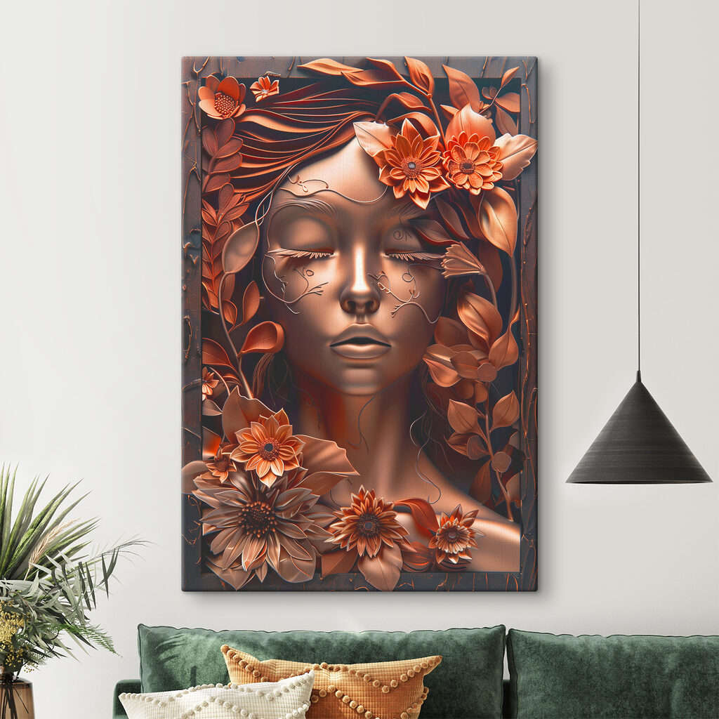 A bronze sculpture of a woman with flowers A bronze sculpture of a woman with flowers