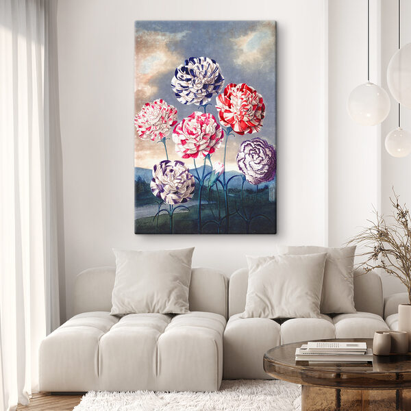 A group of flowers with blue sky and clouds