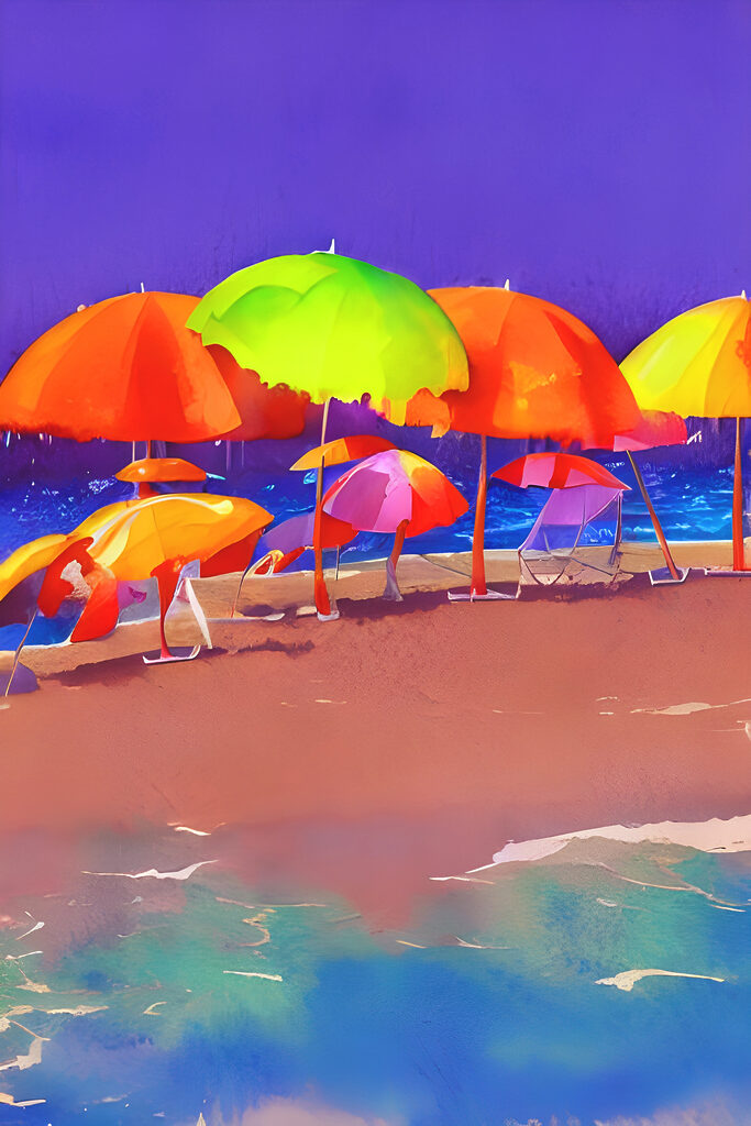 A group of colorful umbrellas on a beach A group of colorful umbrellas on a beach