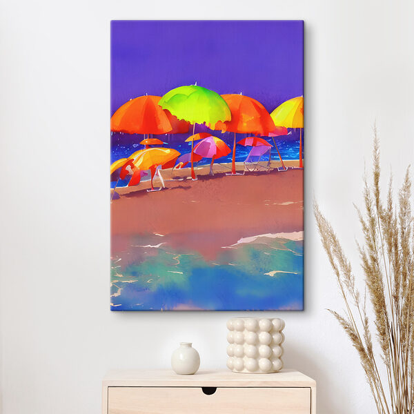 Cuadros Un grupo de paraguas de colores en la playa (SKU: s37626) Cuadros Cuadros Un grupo de paraguas de colores en la playa (SKU: s37626)