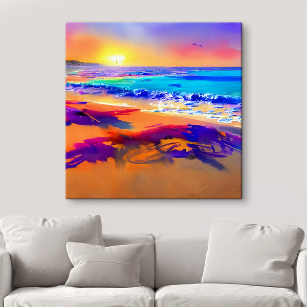 Cuadros Una playa llena de color, con olas y una puesta de sol (SKU: s37627) Cuadros Cuadros Una playa llena de color, con olas y una puesta de sol (SKU: s37627)