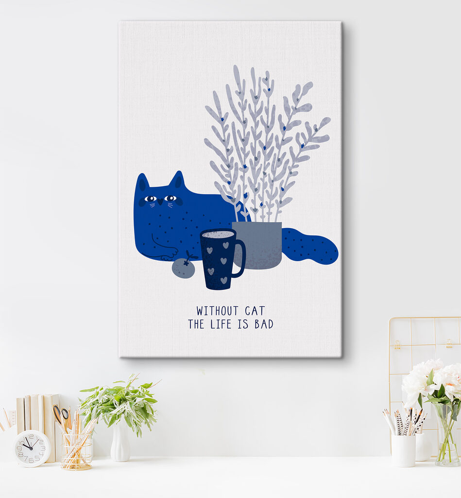 A cat sitting next to a cup and a plant A cat sitting next to a cup and a plant