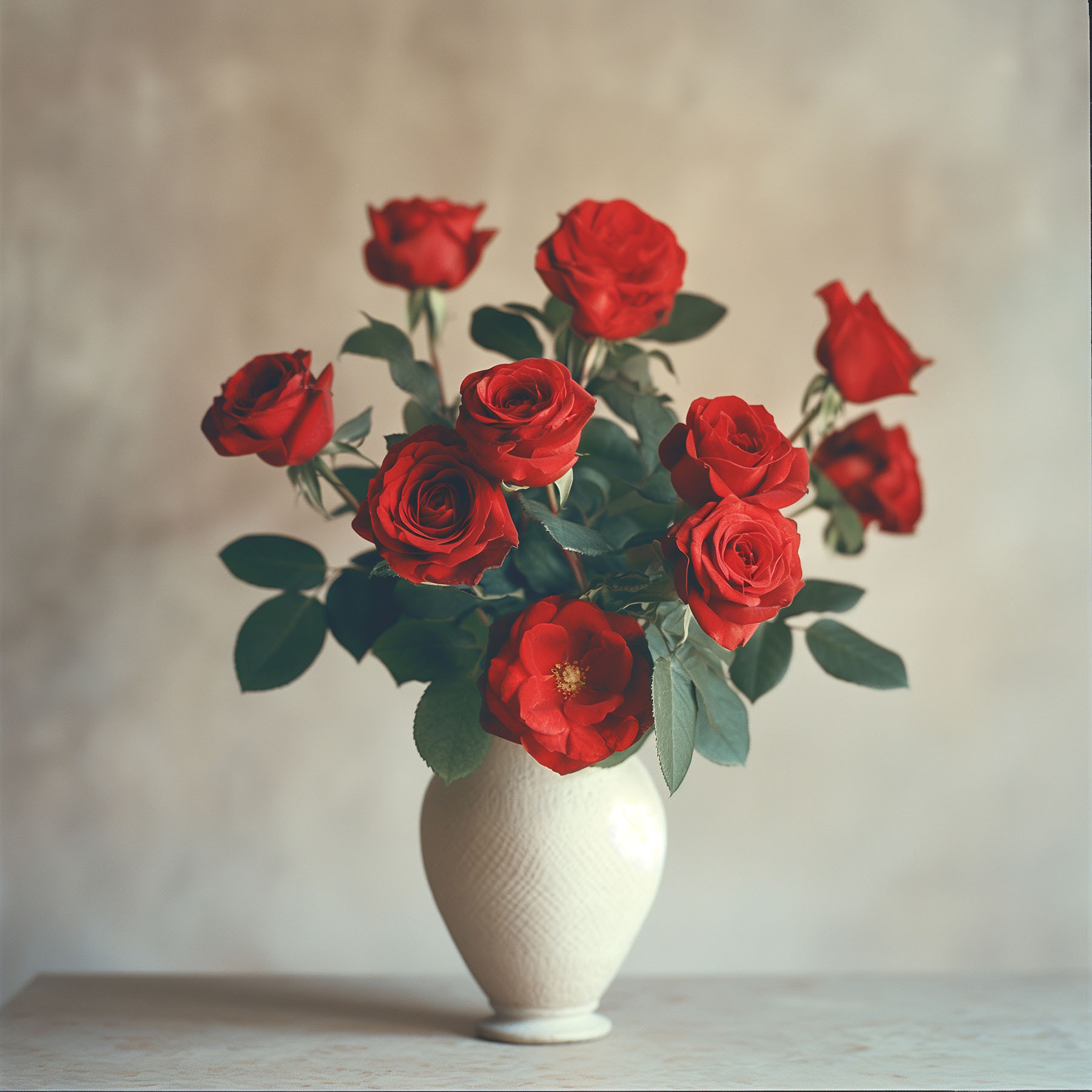 A vase with red roses