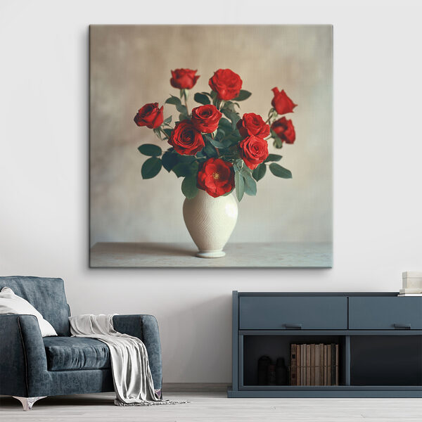 A vase with red roses