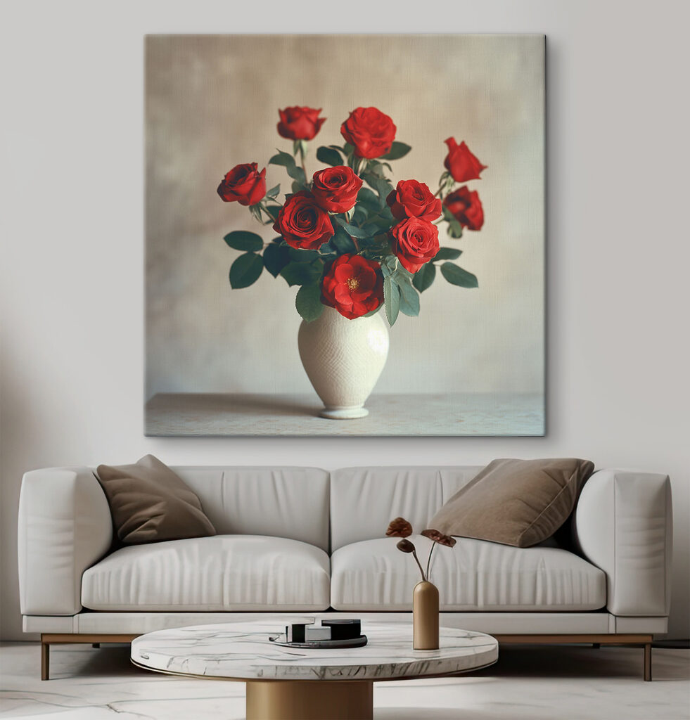 A vase with red roses