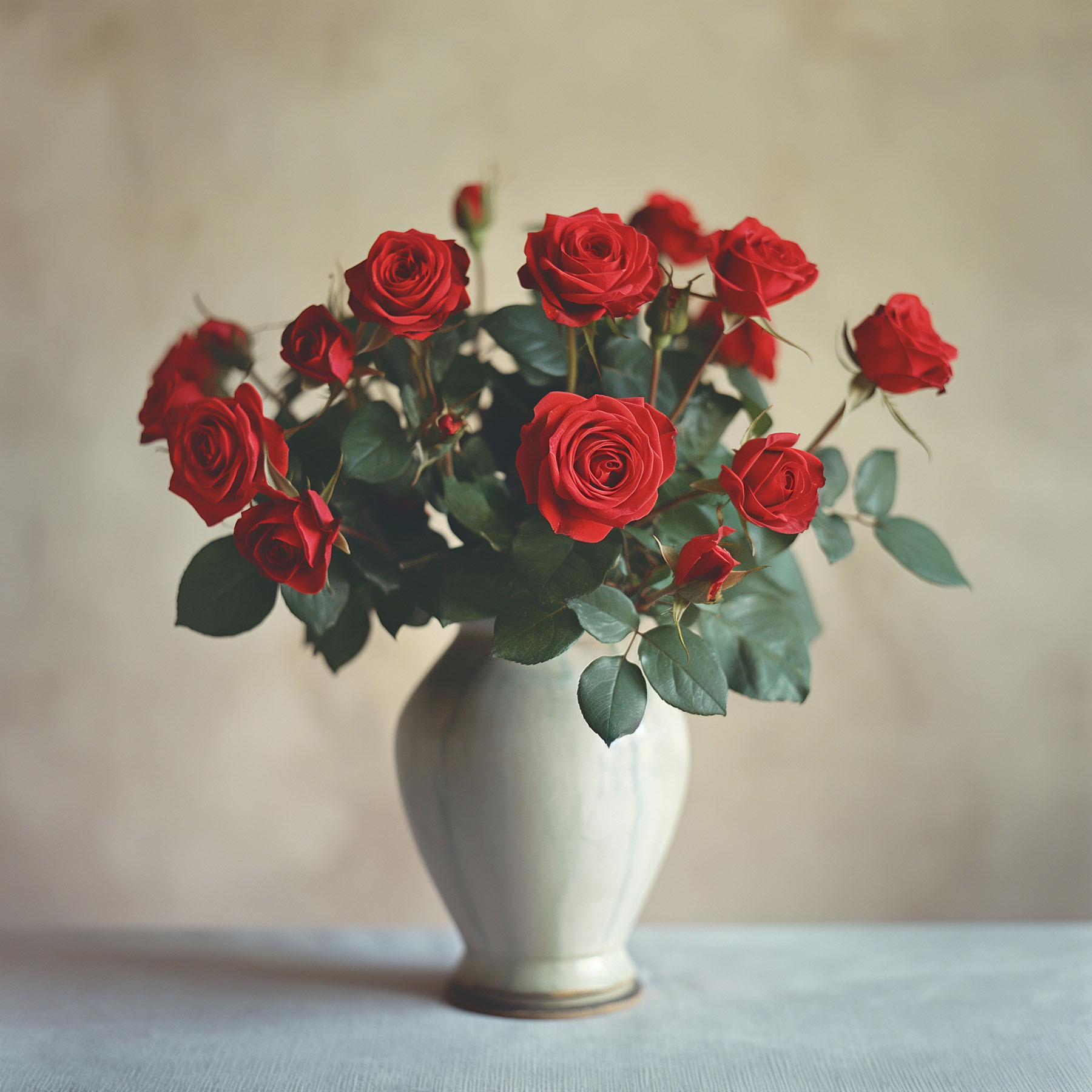 A vase with red roses