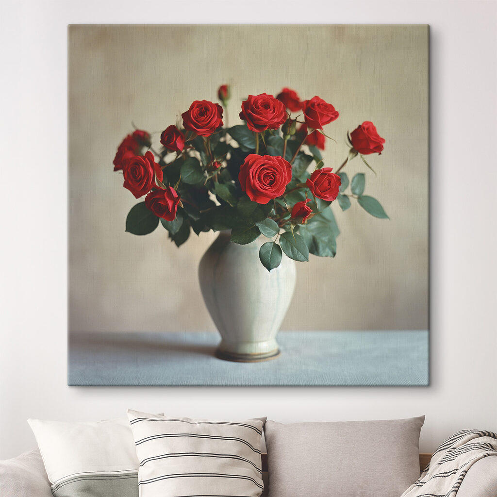 A vase with red roses