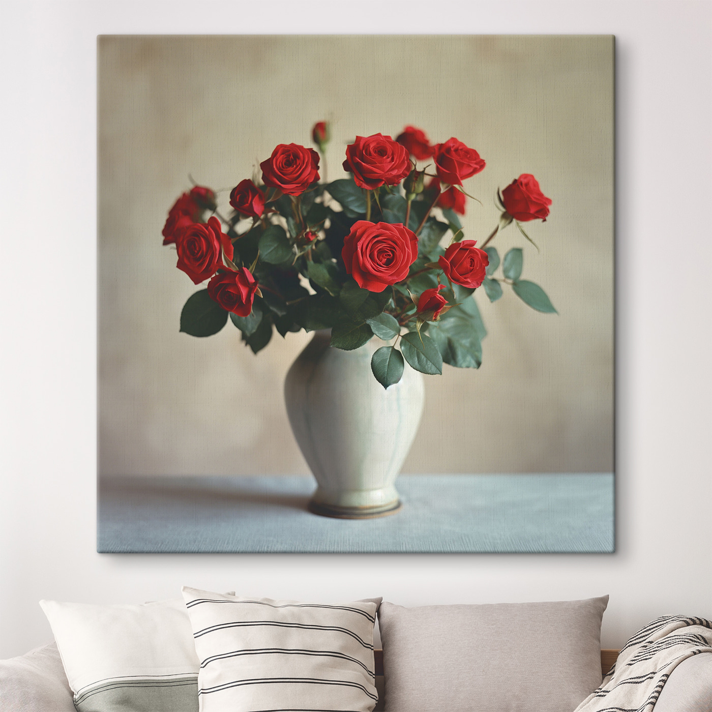 A vase with red roses