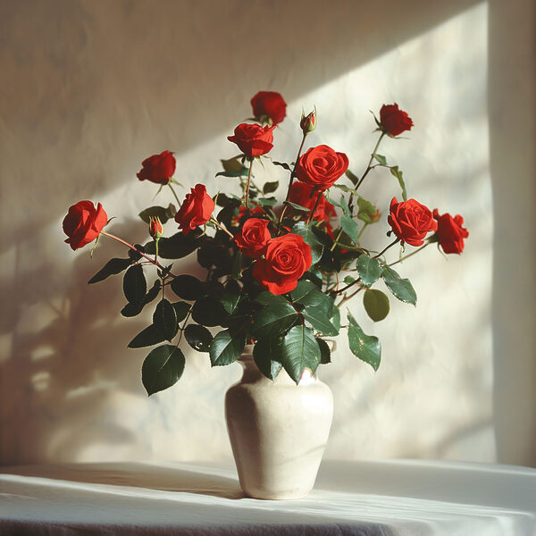 A vase with red roses