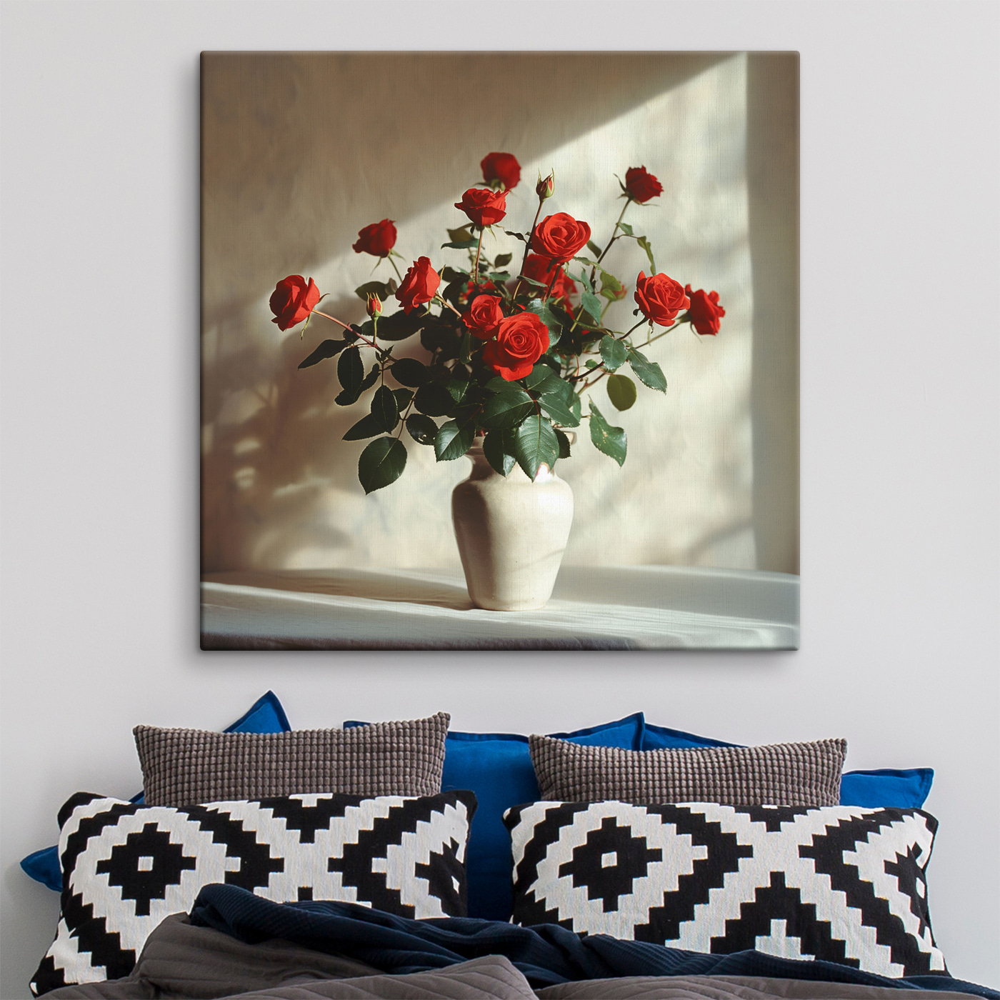 A vase with red roses