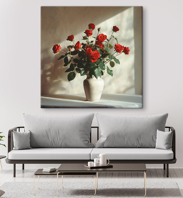 A vase with red roses