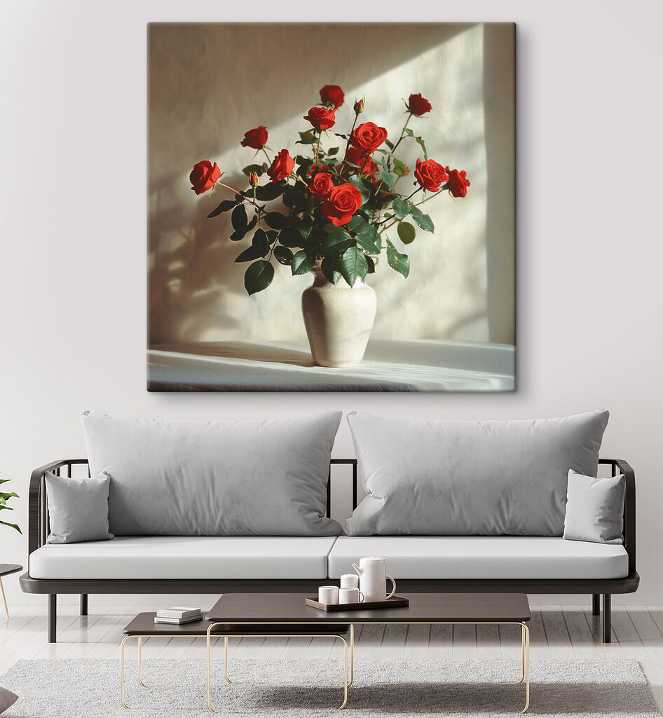 A vase with red roses