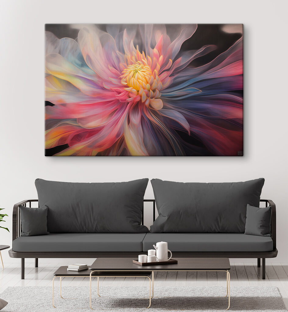 A colorful flower with a yellow center