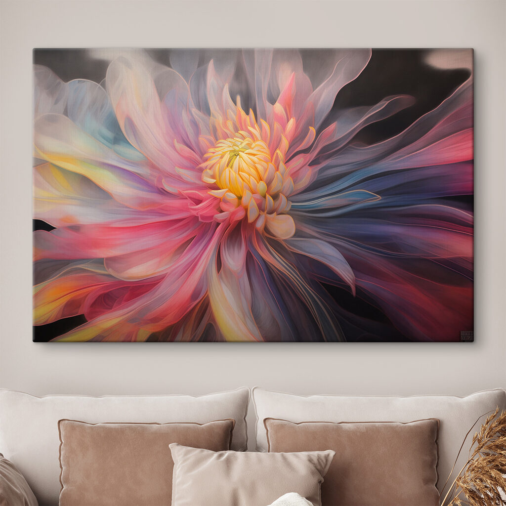 A colorful flower with a yellow center